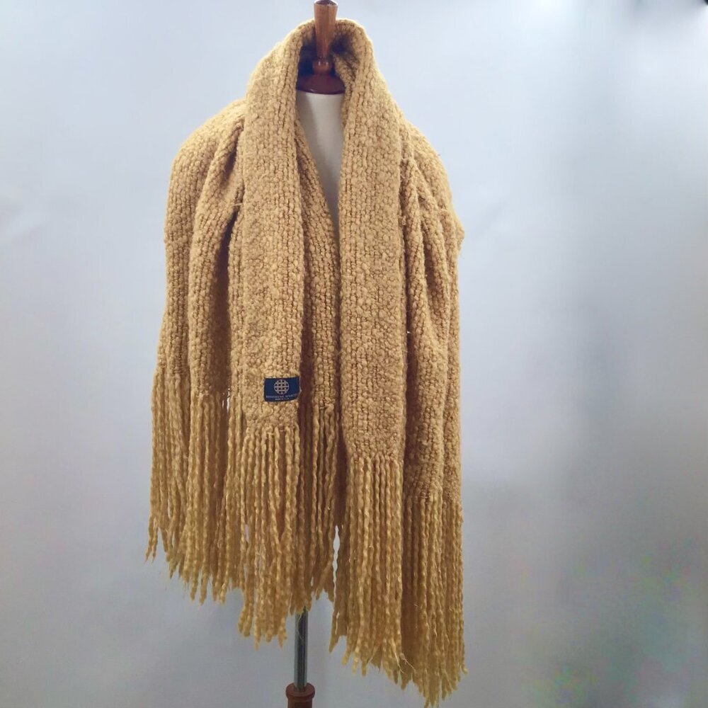 Kennebunk Weavers Soft Throw Gold Yellow Blanket Wool Blend Long Fringe